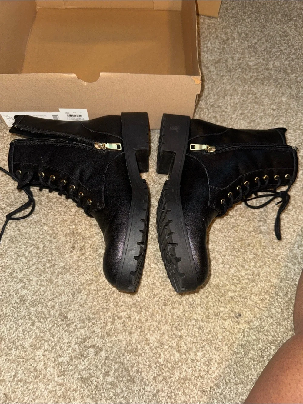Coach Black Leather Lace-Up Combat Boots for Women